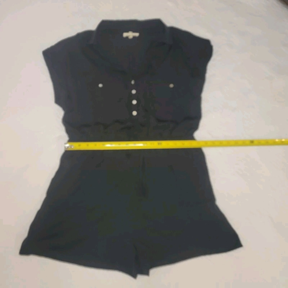 Promesa Black Short Sleeve Button Front Utility‎ Romper XL Drawstring Waist Boho - Picture 9 of 12